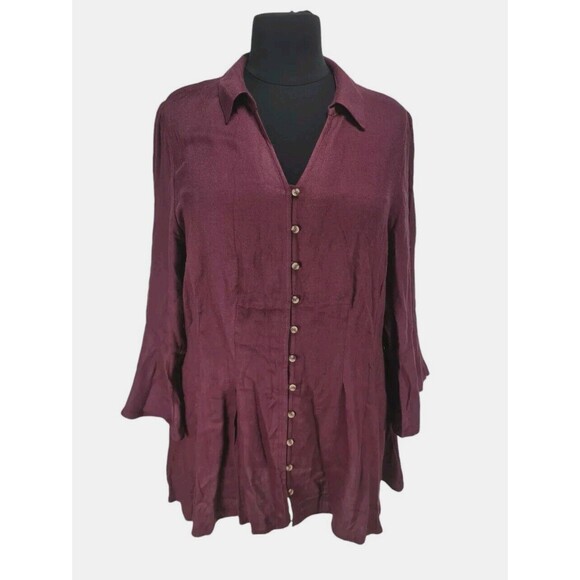 TORRID Fitflare Brushed Rayon Acrylic Flannel Top Plus Size 3X Burgundy  81P - Picture 1 of 7